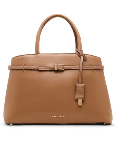 Anne Klein Large Top Handle Convertible Satchel Handbag In Brown