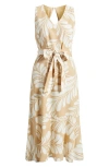 Anne Klein Leaf Print Sleeveless Midi Dress In Multi