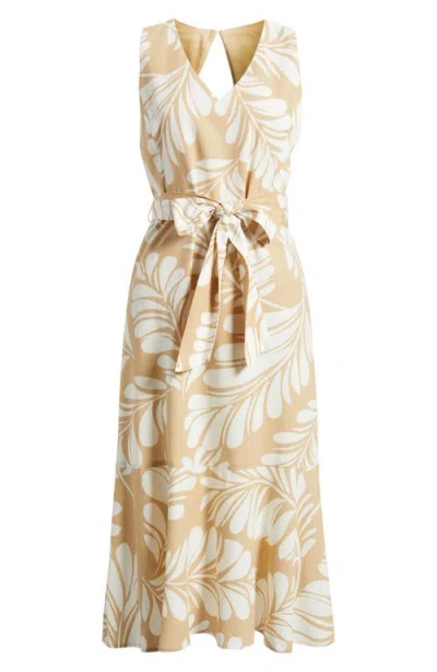 Anne Klein Leaf Print Sleeveless Midi Dress In Multi
