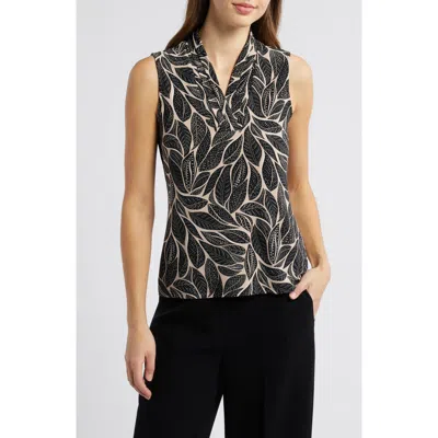 ANNE KLEIN ANNE KLEIN LEAF PRINT SLEEVELESS TOP