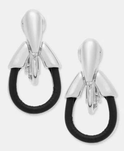 Anne Klein Leather Tear-shape Clip-on Drop Earrings In Black