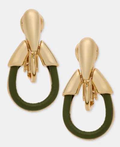 Anne Klein Leather Tear-shape Clip-on Drop Earrings In Green