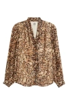 Anne Klein Womens Printed Pleated Sleeve Button Front Top P Xxs Xxl In Animal Print