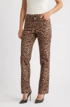 Anne Klein Leopard Print Bootcut Pants In Brown