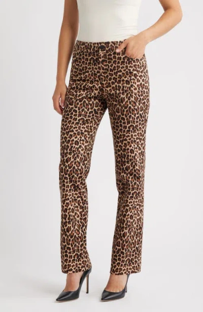 Anne Klein Leopard Print Bootcut Pants In Brown
