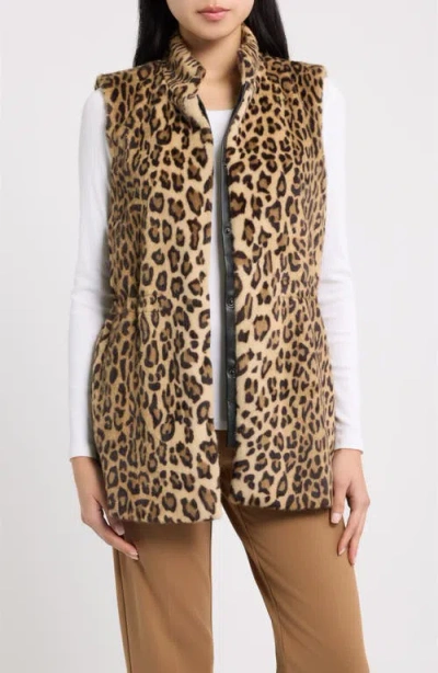 Anne Klein Leopard Print Faux Fur Vest In Animal Print