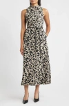 Anne Klein Leopard Print Mock Neck Dress In Black