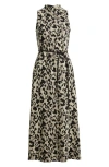 Anne Klein Leopard Print Mock Neck Dress In Gray