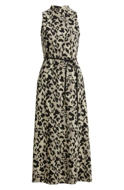 Anne Klein Leopard Print Mock Neck Dress In Gray