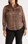 Anne Klein Leopard Print Satin Button-up Shirt In Animal Print
