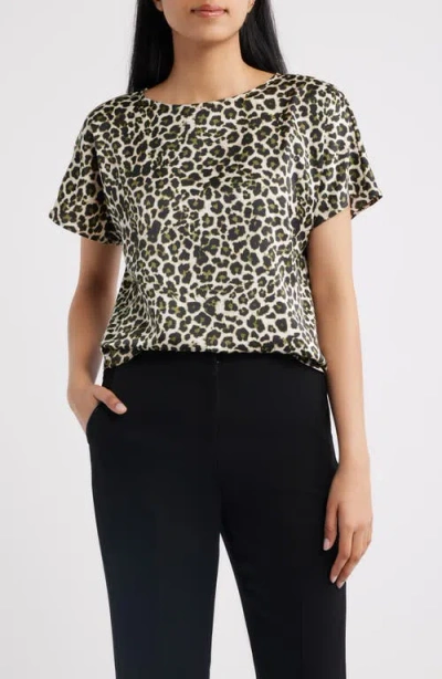 Anne Klein Leopard Print Short Sleeve Top In Animal Print