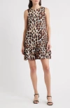 Anne Klein Leopard Print Sleeveless Minidress In Brown