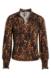 Anne Klein Womens Animal Print Ruffle Split Neck Top P Xxs 3x In Multi