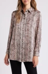 Anne Klein Leopard Print Stretch Button-up Shirt In Anne White Multi