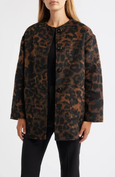 ANNE KLEIN ANNE KLEIN LEOPARD PRINT TOPPER COAT