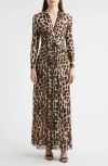 Anne Klein Plus Size Printed Mesh Long-sleeve Maxi Dress