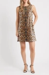 Anne Klein Leopard Sequin Sleeveless Shift Dress In Animal Print