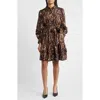Anne Klein Leopard Tie Waist Long Sleeve Shirtdress In Multi