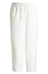 Anne Klein Linen Blend Crop Wide Leg Drawstring Pants In White