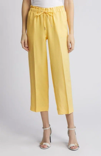 Anne Klein Linen Blend Crop Wide Leg Drawstring Pants In Golden Yellow