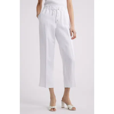 Anne Klein Linen Blend Drawstring Pants In White