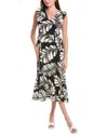 Anne Klein Plus Size Printed V-neck Ruffled Midi Dress In Black