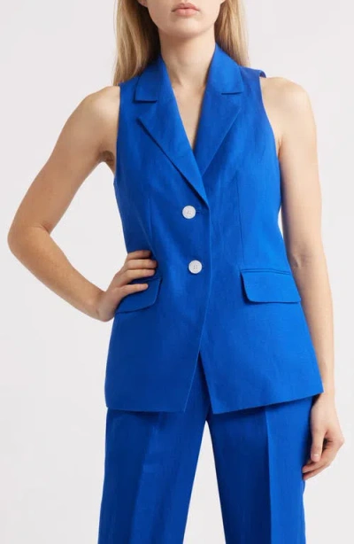 Anne Klein Linen Blend Vest In Santorini Blue