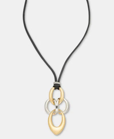 Anne Klein Linked Suede Cord Pendant Necklace, 32" + 3" Extender In Black