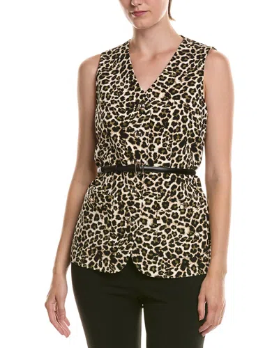 Anne Klein Long Five Button Vest In Animal Print
