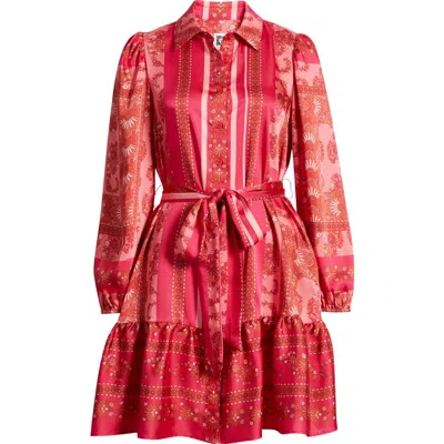 Anne Klein Long Sleeve Belted Minidress In Red