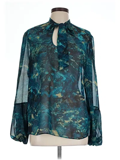 Pre-owned Anne Klein Long Sleeve Blouse In Blue