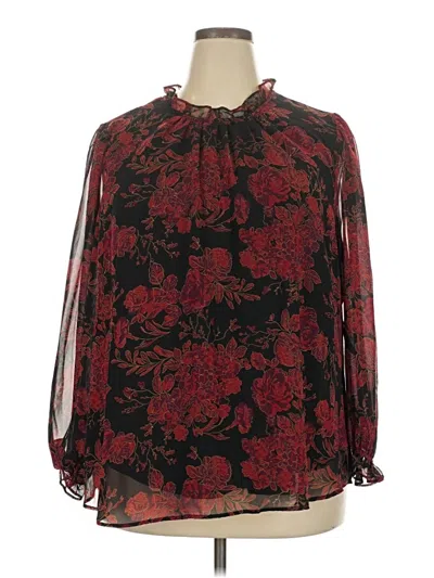 Pre-owned Anne Klein Long Sleeve Blouse In Burgundy