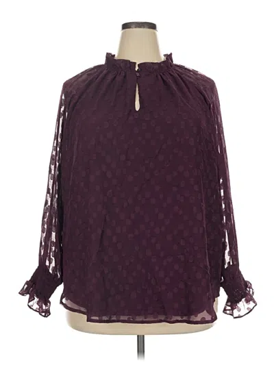 Pre-owned Anne Klein Long Sleeve Blouse In Burgundy