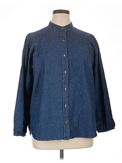 Pre-owned Anne Klein Long Sleeve Button Down Shirt In Blue