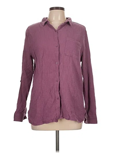 Pre-owned Anne Klein Long Sleeve Button Down Shirt In Burgundy