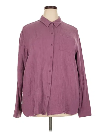 Pre-owned Anne Klein Long Sleeve Button Down Shirt In Burgundy