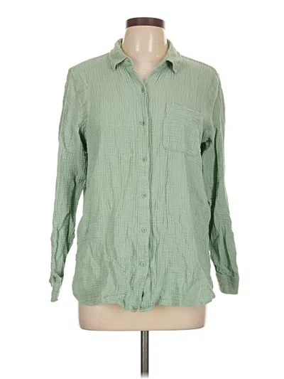 Pre-owned Anne Klein Long Sleeve Button Down Shirt In Green