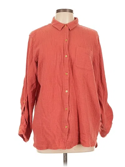 Pre-owned Anne Klein Long Sleeve Button Down Shirt In Orange