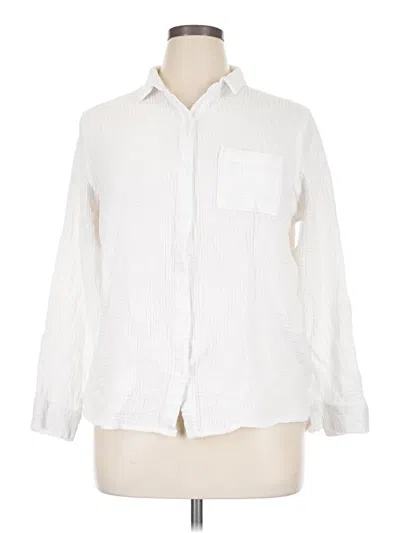 Pre-owned Anne Klein Long Sleeve Button Down Shirt In White