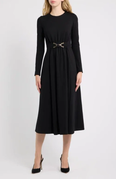Anne Klein Long Sleeve Fit & Flare Midi Dress In Black