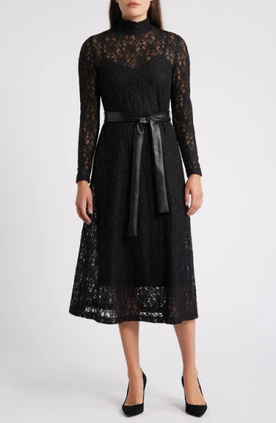 Anne Klein Long Sleeve Lace Midi Dress In Anne Black