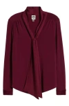 Anne Klein Womens Tie Neck Long Sleeve Blouse P Xxs Xxl In Burgundy