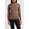 Anne Klein Long Sleeve Mock Neck Top In Animal Print