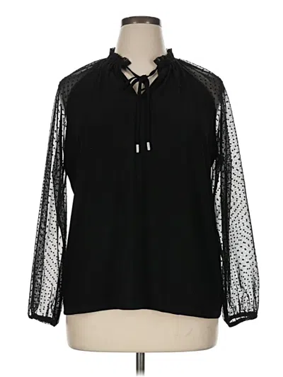 Pre-owned Anne Klein Long Sleeve Polo Shirt In Black