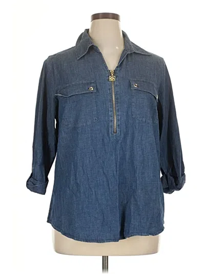 Pre-owned Anne Klein Long Sleeve Polo Shirt In Blue