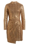 Anne Klein Long Sleeve Sequin Minidress In Gold