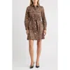 Anne Klein Tie Waist Shirtdress In Animal Print