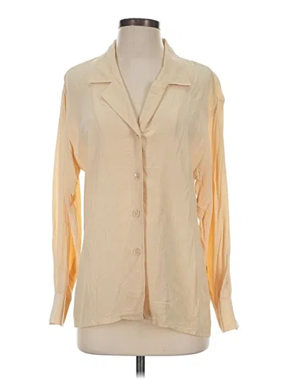 Pre-owned Anne Klein Long Sleeve Silk Top Ivory Color Block Pattern Square Neckline Tops