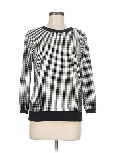 Pre-owned Anne Klein Long Sleeve Top Black Checkered/gingham Pattern Crew Neck Tops