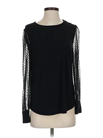 Pre-owned Anne Klein Long Sleeve Top Black Crew Neck Tops